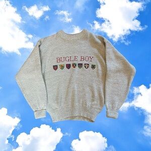 Vintage Bugle Boy Gray Crewneck Sweater with Colorful Crest